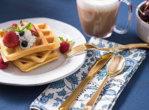 imageStock Your Home 125 Disposable Heavy Duty Plastic Forks Fancy Plastic Silverware Looks Like Real Cutlery Utensils Perfect for Catering Events Restaurants Parties and Weddings Rose GoldGold