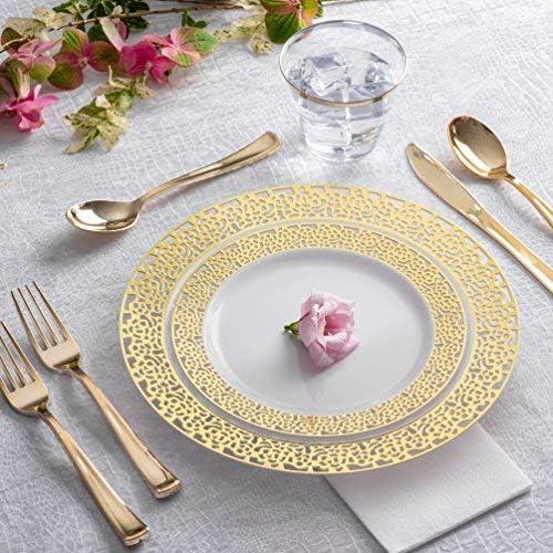 imageStock Your Home 125 Disposable Heavy Duty Plastic Forks Fancy Plastic Silverware Looks Like Real Cutlery Utensils Perfect for Catering Events Restaurants Parties and Weddings Rose GoldGold