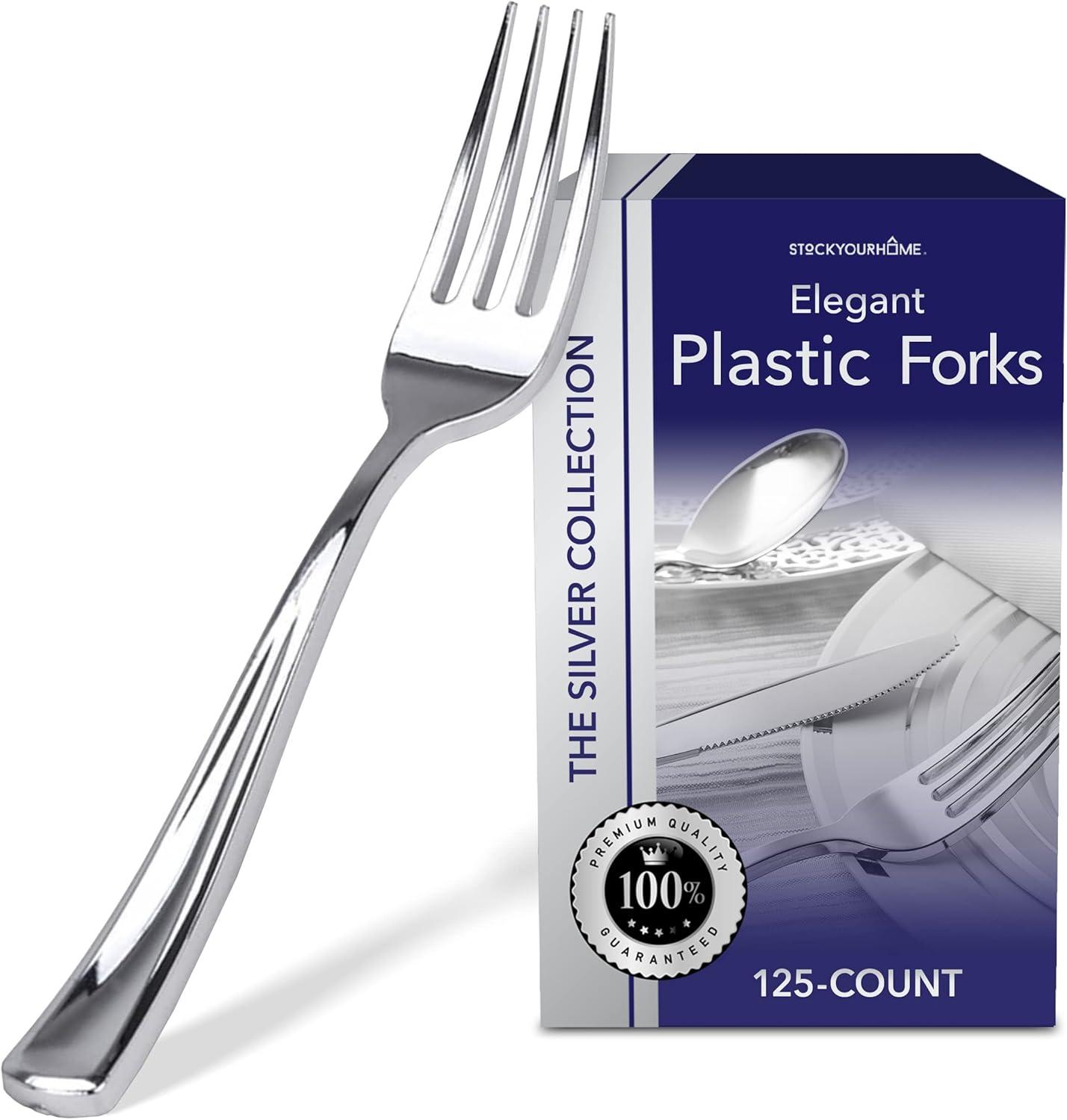 imageStock Your Home 125 Disposable Heavy Duty Plastic Forks Fancy Plastic Silverware Looks Like Real Cutlery Utensils Perfect for Catering Events Restaurants Parties and Weddings Rose GoldSilver
