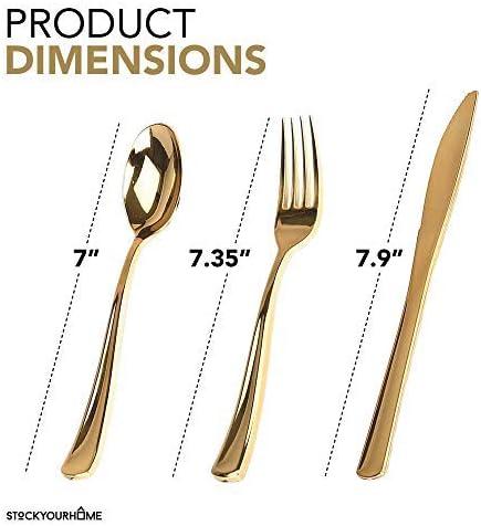 imageStock Your Home 125 Disposable Heavy Duty Plastic Forks Fancy Plastic Silverware Looks Like Real Cutlery Utensils Perfect for Catering Events Restaurants Parties and Weddings Rose GoldGold