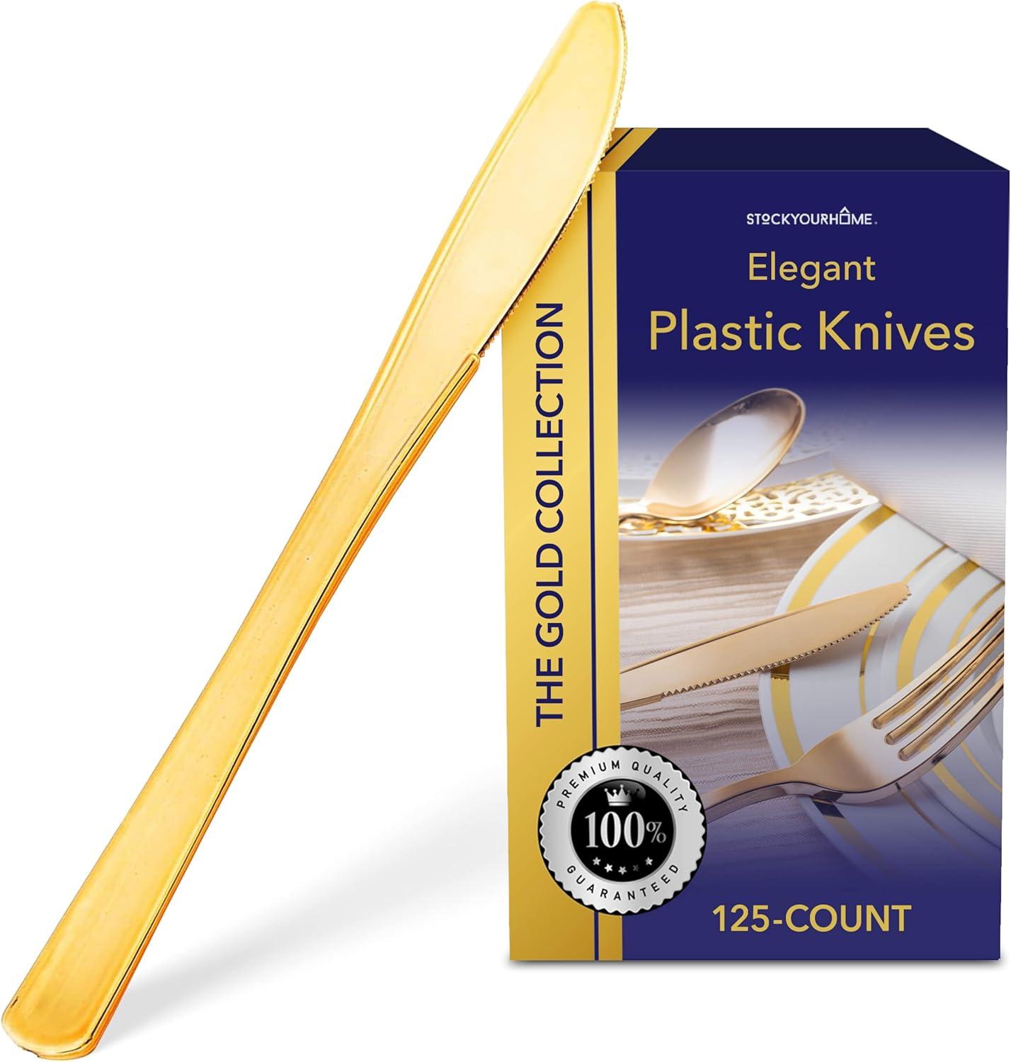 imageStock Your Home 125 Disposable Heavy Duty Plastic Forks Fancy Plastic Silverware Looks Like Real Cutlery Utensils Perfect for Catering Events Restaurants Parties and Weddings Rose GoldGold