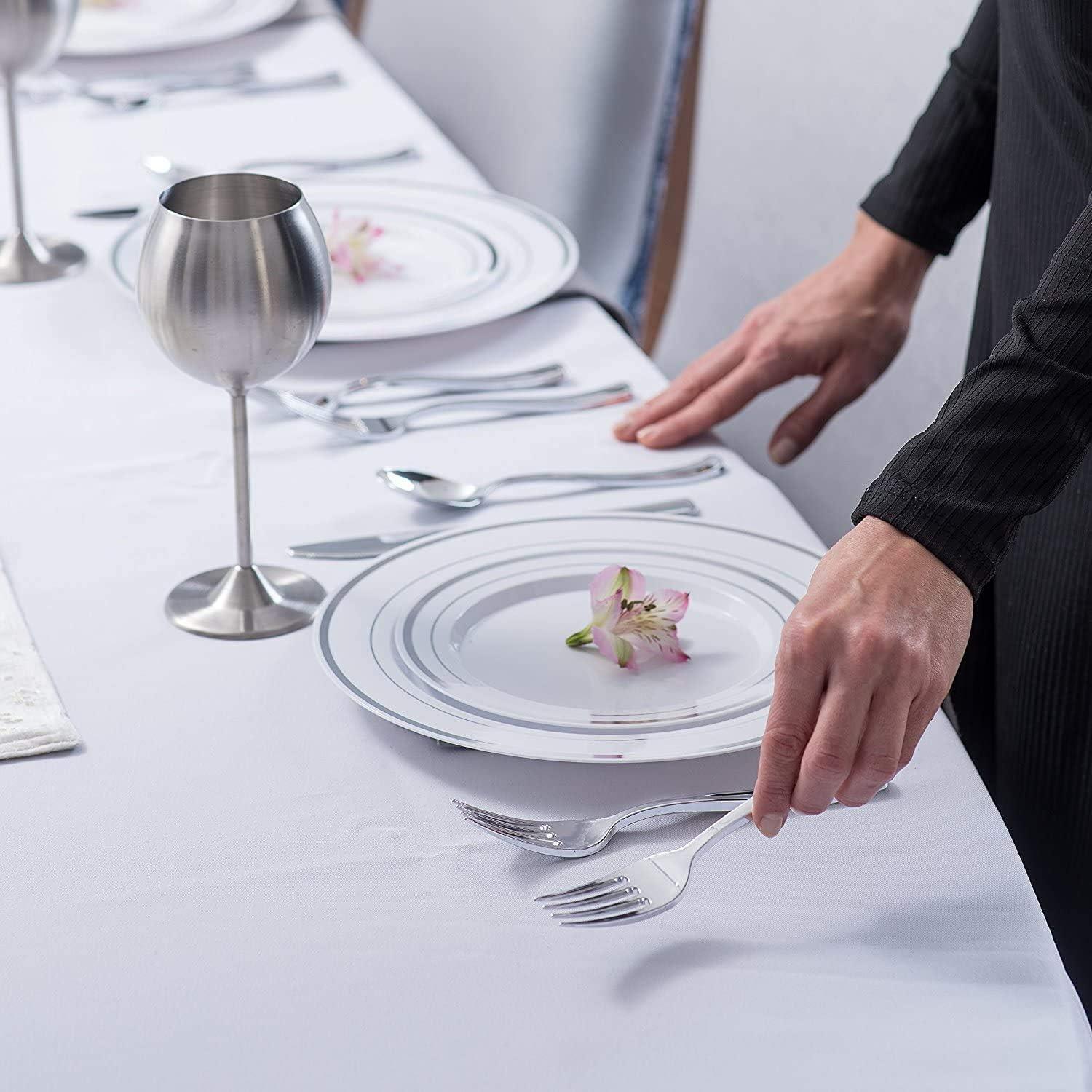 imageStock Your Home 125 Disposable Heavy Duty Plastic Forks Fancy Plastic Silverware Looks Like Real Cutlery Utensils Perfect for Catering Events Restaurants Parties and Weddings Rose GoldSilver