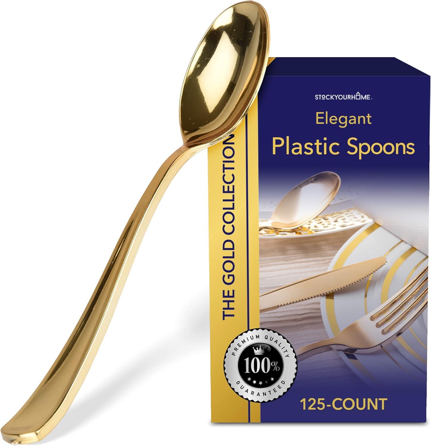 imageStock Your Home 125 Disposable Heavy Duty Plastic Forks Fancy Plastic Silverware Looks Like Real Cutlery Utensils Perfect for Catering Events Restaurants Parties and Weddings Rose GoldGold