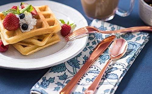 imageStock Your Home 125 Disposable Heavy Duty Plastic Forks Fancy Plastic Silverware Looks Like Real Cutlery Utensils Perfect for Catering Events Restaurants Parties and Weddings Rose GoldRose Gold