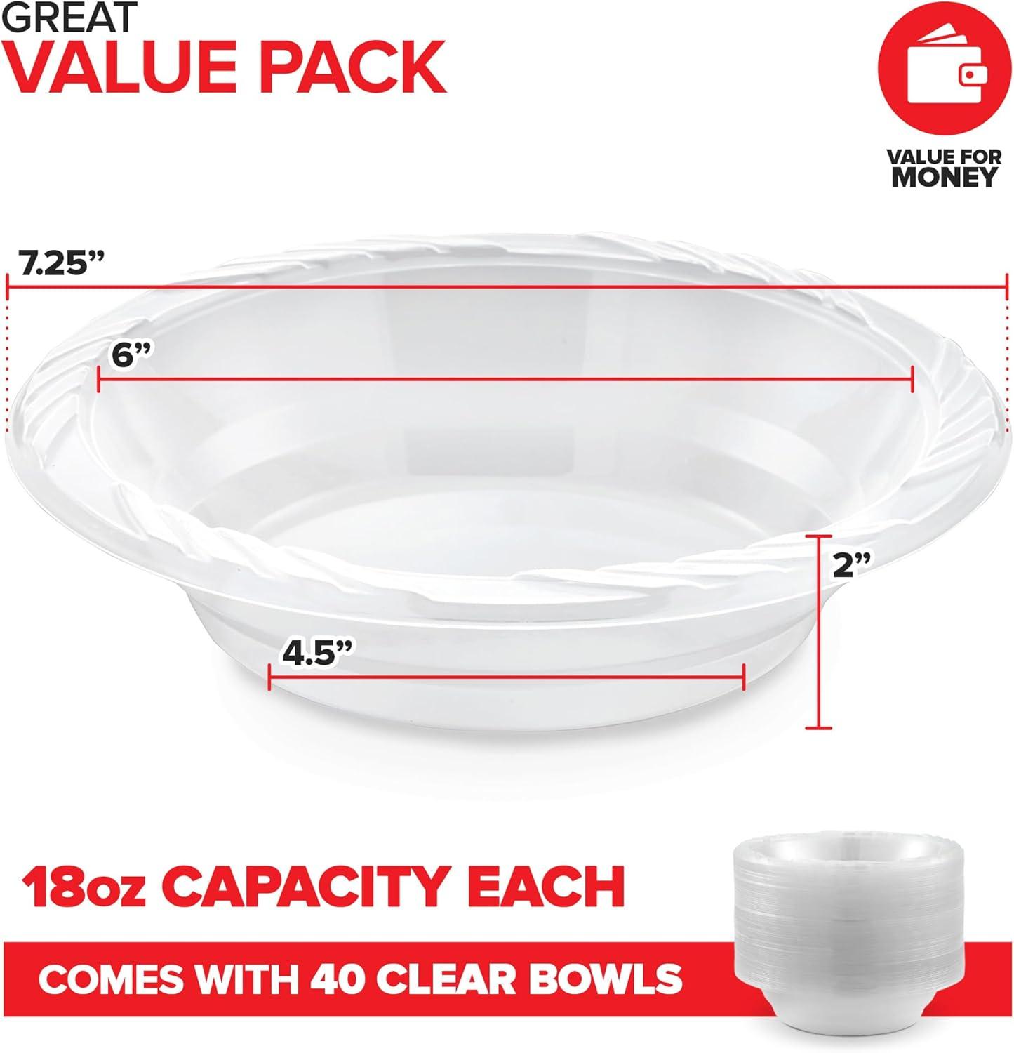 imageStock Your Home 40Count Elegant 18 oz Clear Plastic Bowls for Parties Large Disposable Bowl for Fancy Dinner or Cocktail Party Soup and Salad Thick and Sturdy40