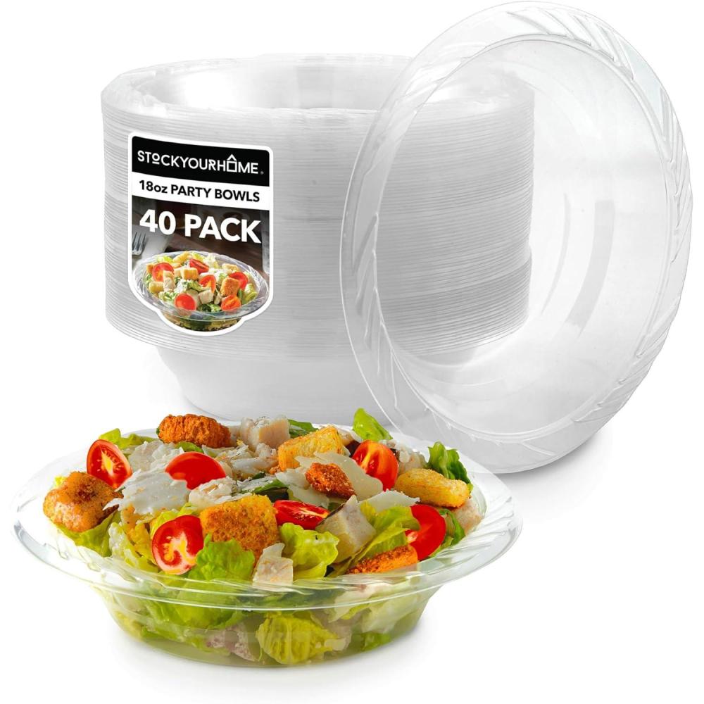 imageStock Your Home 40Count Elegant 18 oz Clear Plastic Bowls for Parties Large Disposable Bowl for Fancy Dinner or Cocktail Party Soup and Salad Thick and Sturdy40