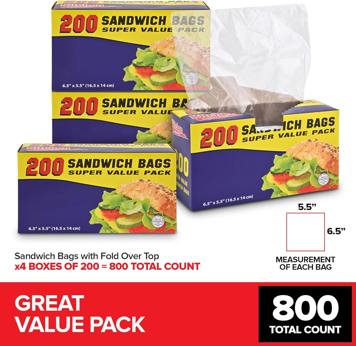 imageStock Your Home 200 Count Clear Fold Top Sandwich Bags Bulk Disposable Plastic Bags with Fold Over Closure for Restaurants Caterers and Home Food Storage800
