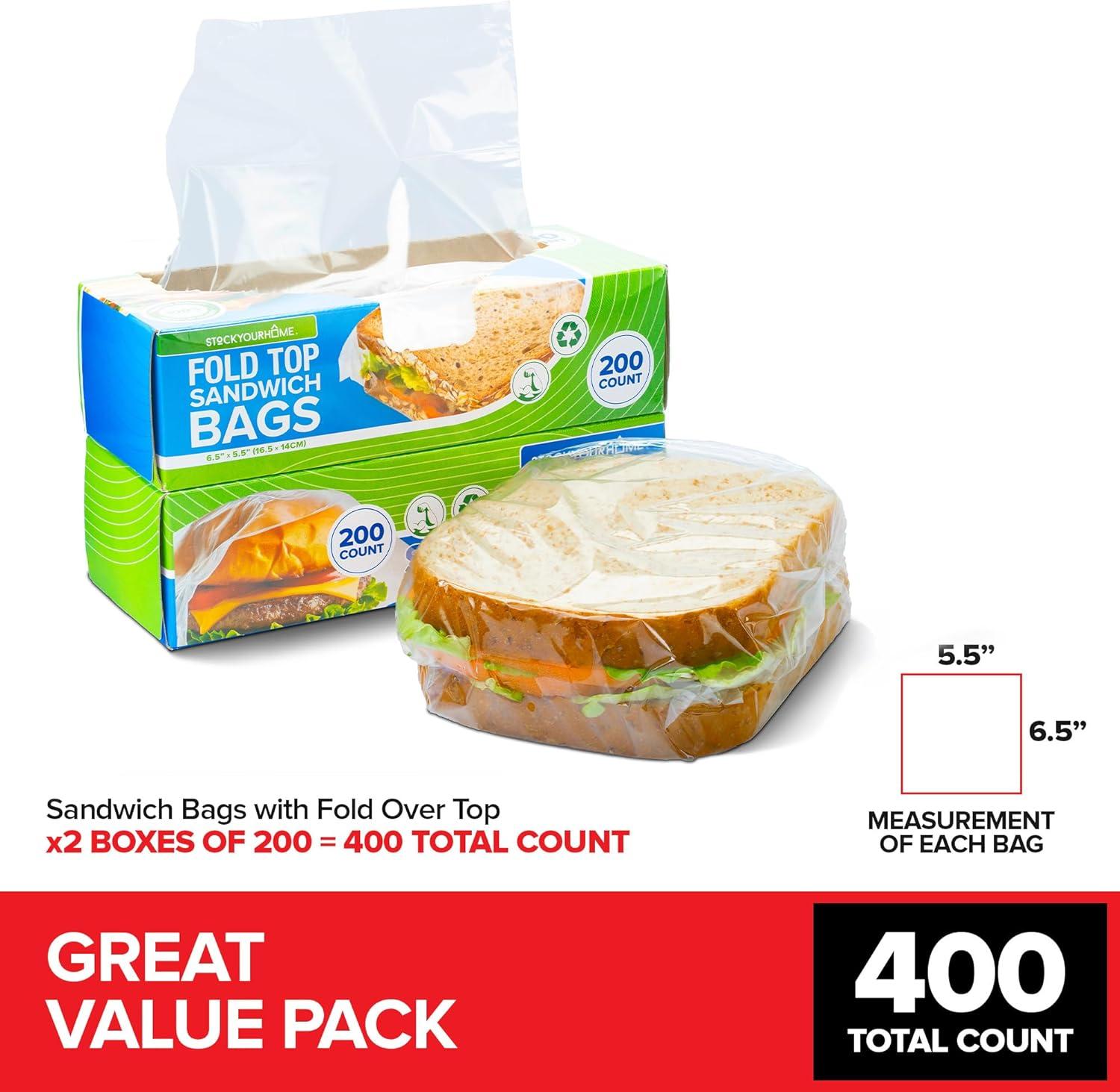 imageStock Your Home 200 Count Clear Fold Top Sandwich Bags Bulk Disposable Plastic Bags with Fold Over Closure for Restaurants Caterers and Home Food Storage400