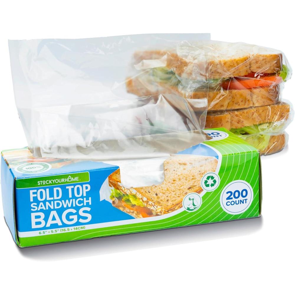 imageStock Your Home 200 Count Clear Fold Top Sandwich Bags Bulk Disposable Plastic Bags with Fold Over Closure for Restaurants Caterers and Home Food Storage200