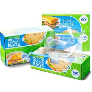 Stock Your Home 200 Count Clear Fold Top Sandwich Bags, Bulk Disposable Plastic Bags with Fold Over Closure for Restaurants, Caterers, and Home Food Storage(1000)