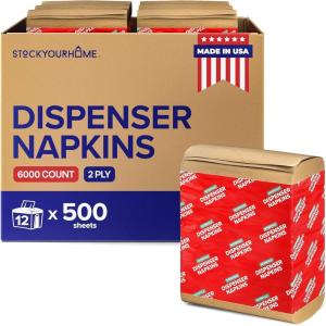 Stock Your Home 6000-Pack Paper Napkins Bulk 2-Ply, White Interfold Napkins Dispenser Refill (12 Packs of 500), Disposable Restaurant Napkins for Bathroom, Diner & Office(Brown)
