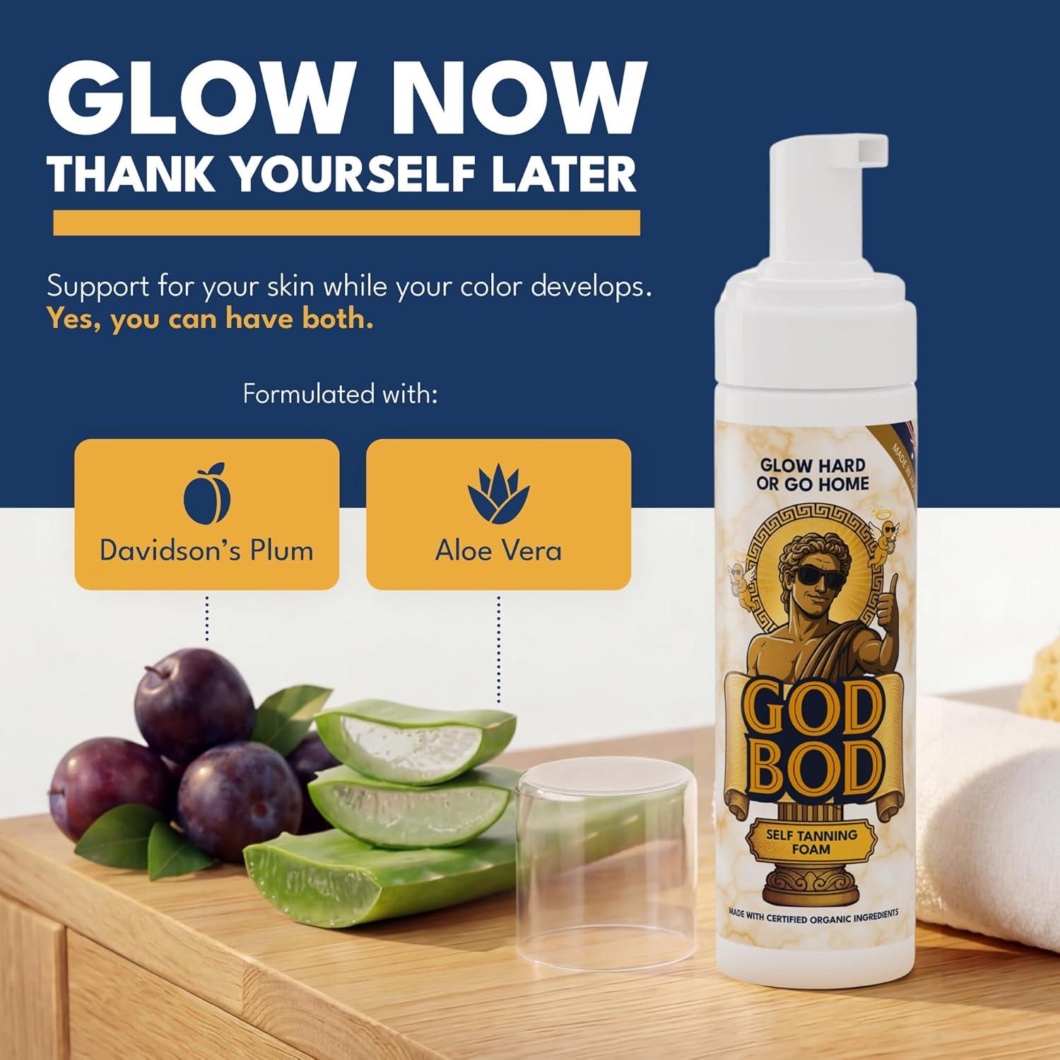 imageGod Bod Mens Self Tanner Foam StreakFree Bronze FastAbsorbing Made in Australia with Certified Organic Ingredients including Davidson Plum amp Aloe Vera 676 FL OZ