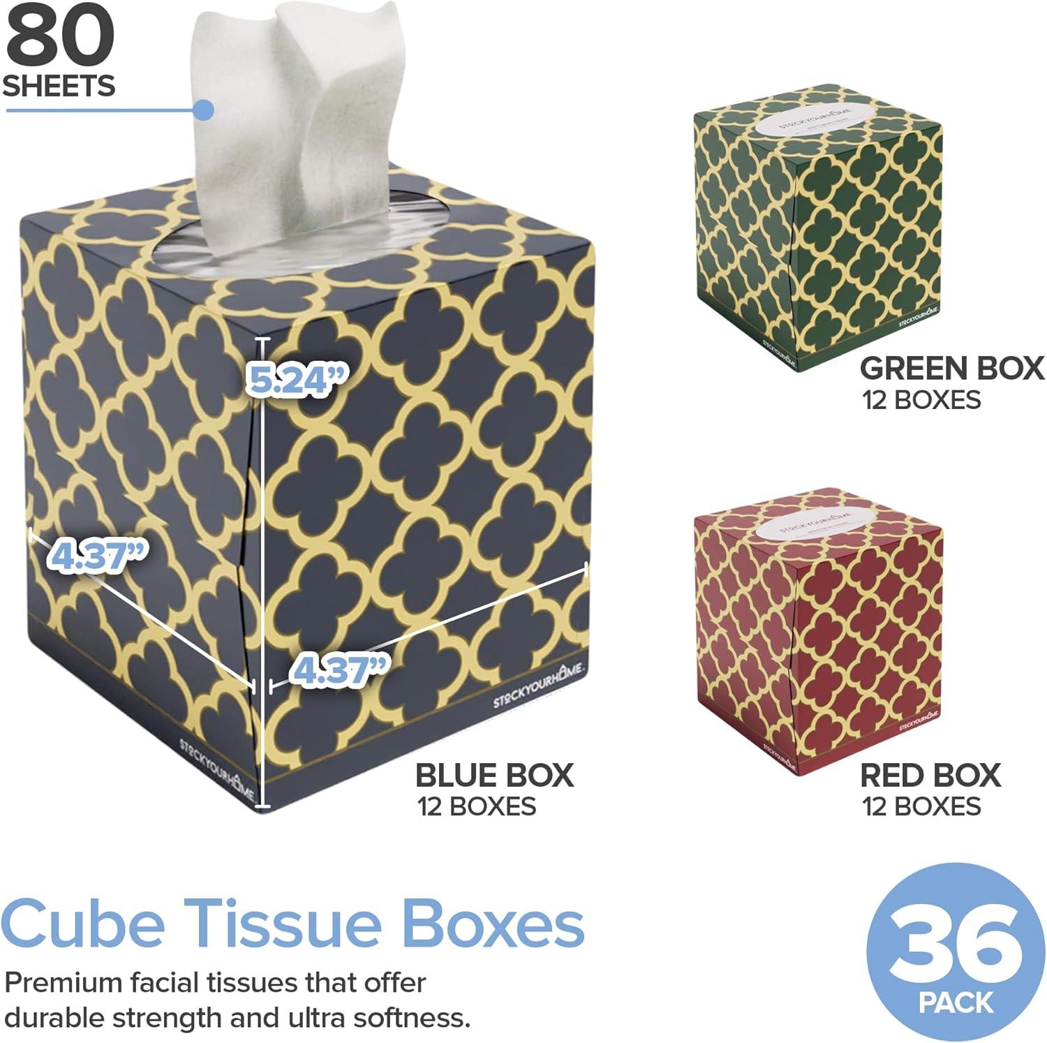 imageStock Your Home Cube Tissue Boxes 36 Pack Facial Tissues Soft 2Ply Paper Tissues White Cube Tissue Boxes for Home Office Bathroom Bedroom or Classroom Made In the USA