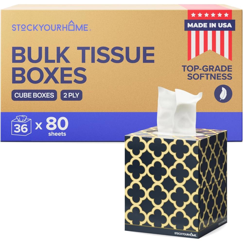 imageStock Your Home Cube Tissue Boxes 36 Pack Facial Tissues Soft 2Ply Paper Tissues White Cube Tissue Boxes for Home Office Bathroom Bedroom or Classroom Made In the USA