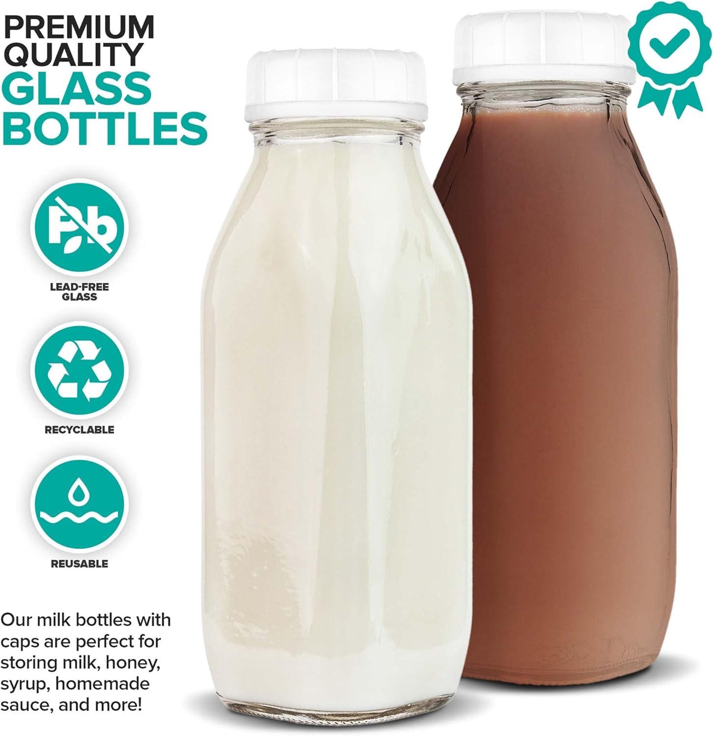 image16 oz Glass Juice Bottles With Caps 2 Pack Reusable Glass Bottles with 6 Tamper Proof SnapOn Caps Food Grade Glass Bottles Juice Containers with Lids for Cold Beverages Stock Your Home2