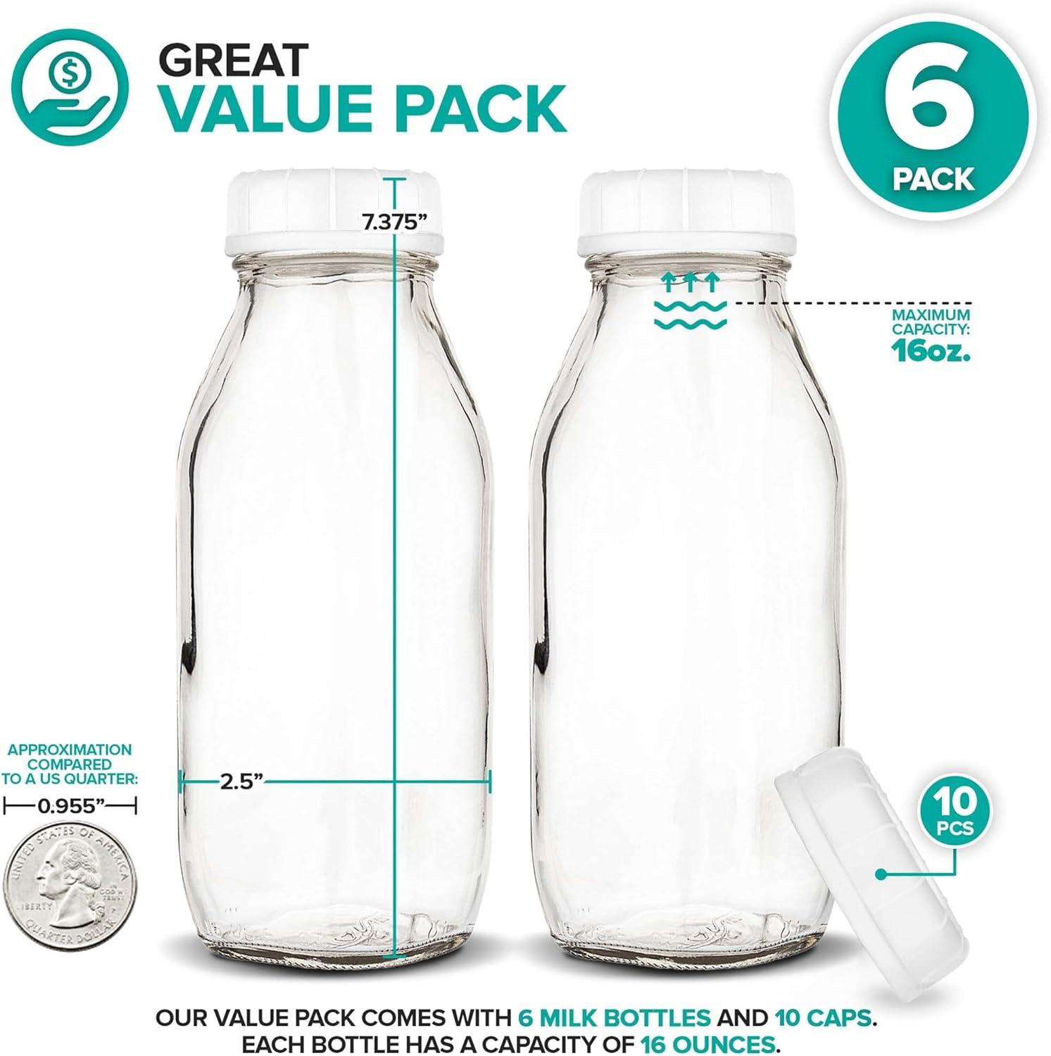 image16 oz Glass Juice Bottles With Caps 2 Pack Reusable Glass Bottles with 6 Tamper Proof SnapOn Caps Food Grade Glass Bottles Juice Containers with Lids for Cold Beverages Stock Your Home6