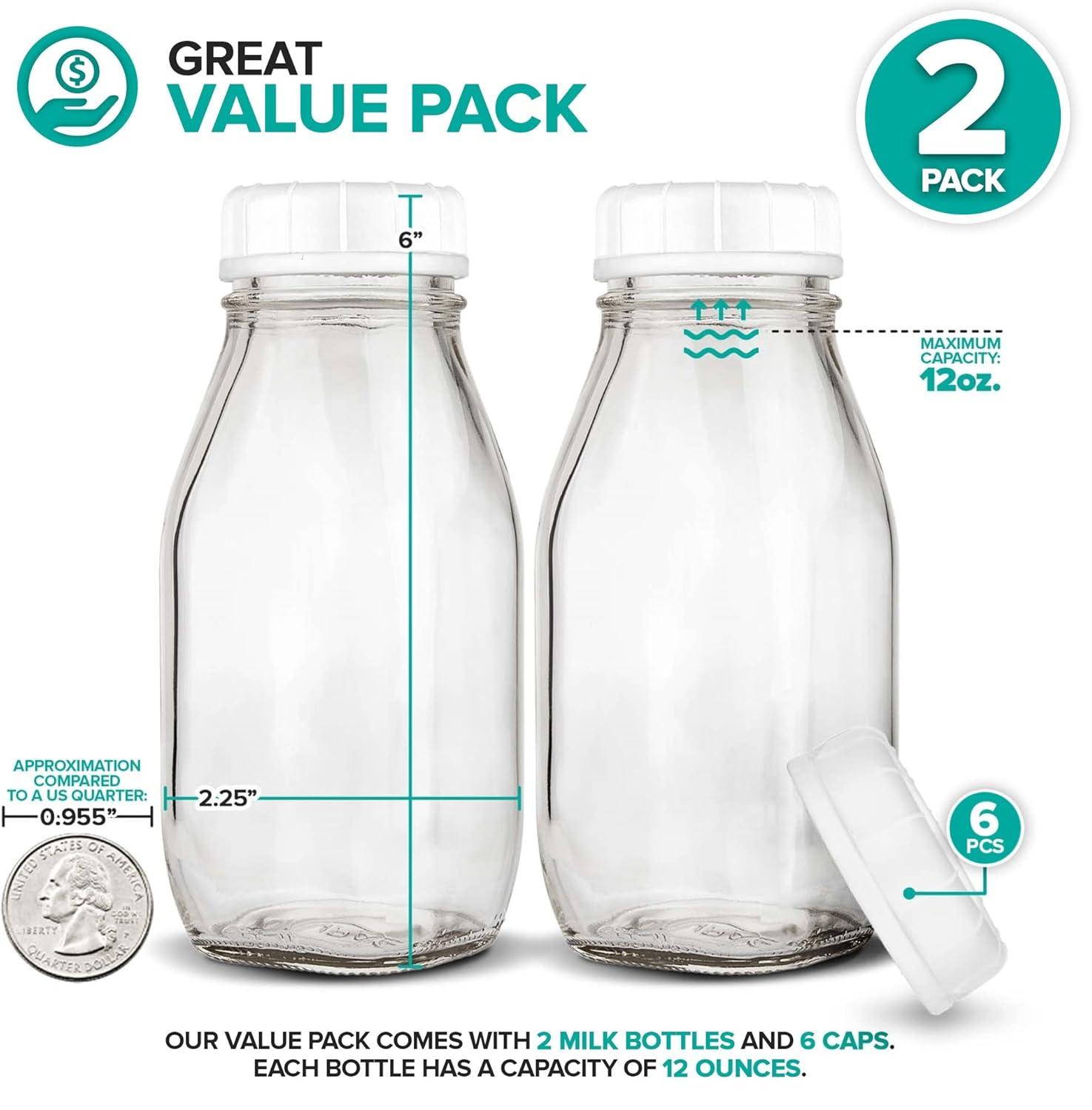 image16 oz Glass Juice Bottles With Caps 2 Pack Reusable Glass Bottles with 6 Tamper Proof SnapOn Caps Food Grade Glass Bottles Juice Containers with Lids for Cold Beverages Stock Your Home2