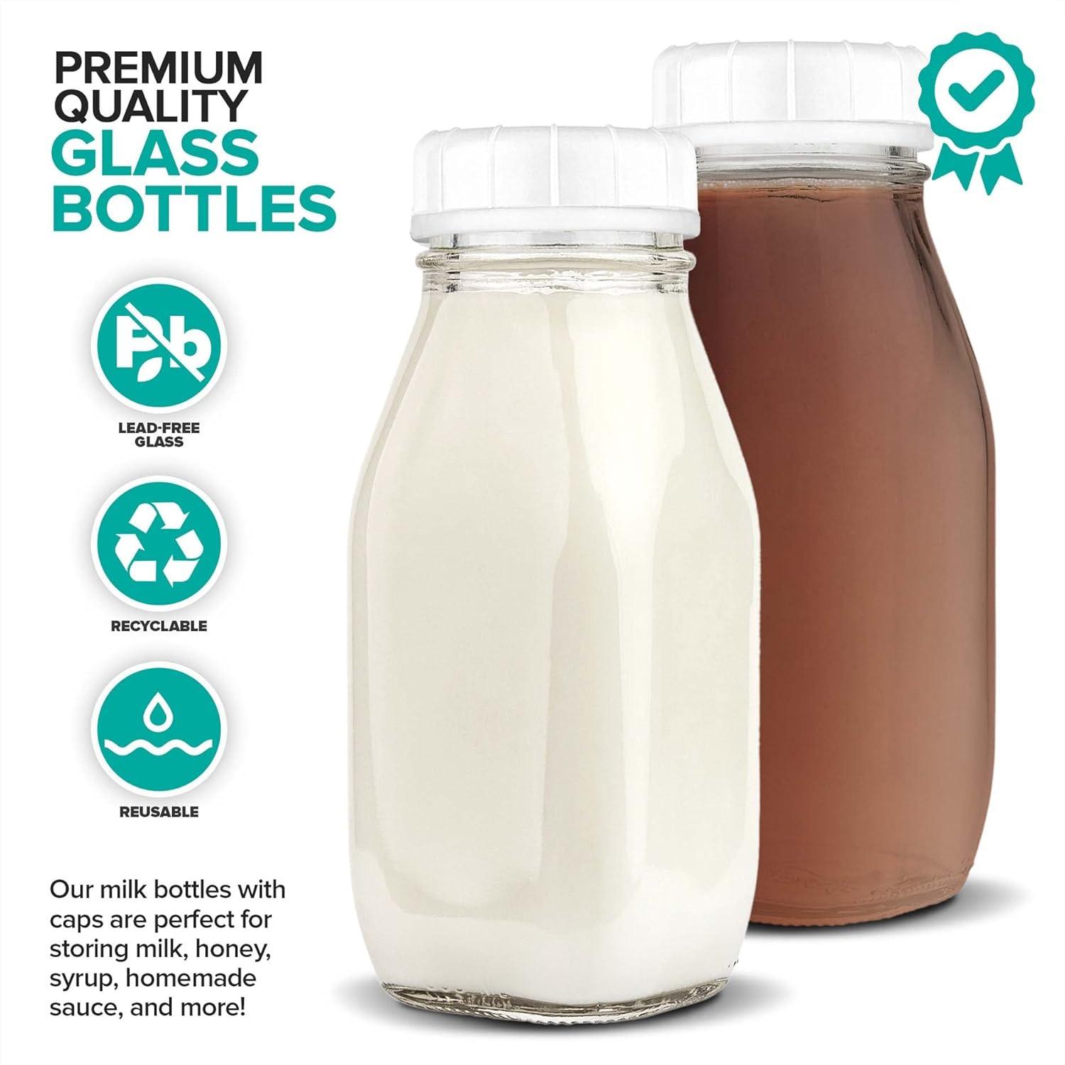 image16 oz Glass Juice Bottles With Caps 2 Pack Reusable Glass Bottles with 6 Tamper Proof SnapOn Caps Food Grade Glass Bottles Juice Containers with Lids for Cold Beverages Stock Your Home2