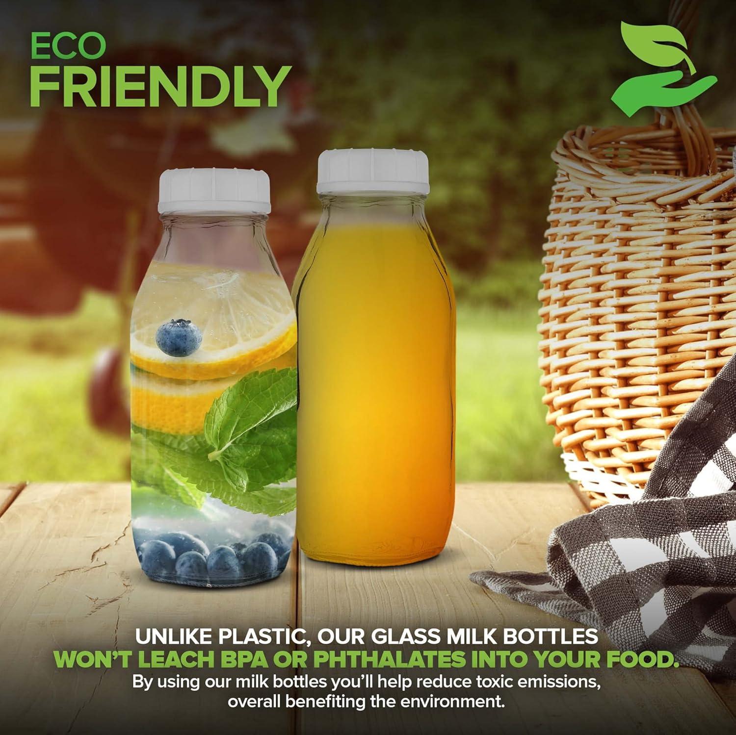 image16 oz Glass Juice Bottles With Caps 2 Pack Reusable Glass Bottles with 6 Tamper Proof SnapOn Caps Food Grade Glass Bottles Juice Containers with Lids for Cold Beverages Stock Your Home6