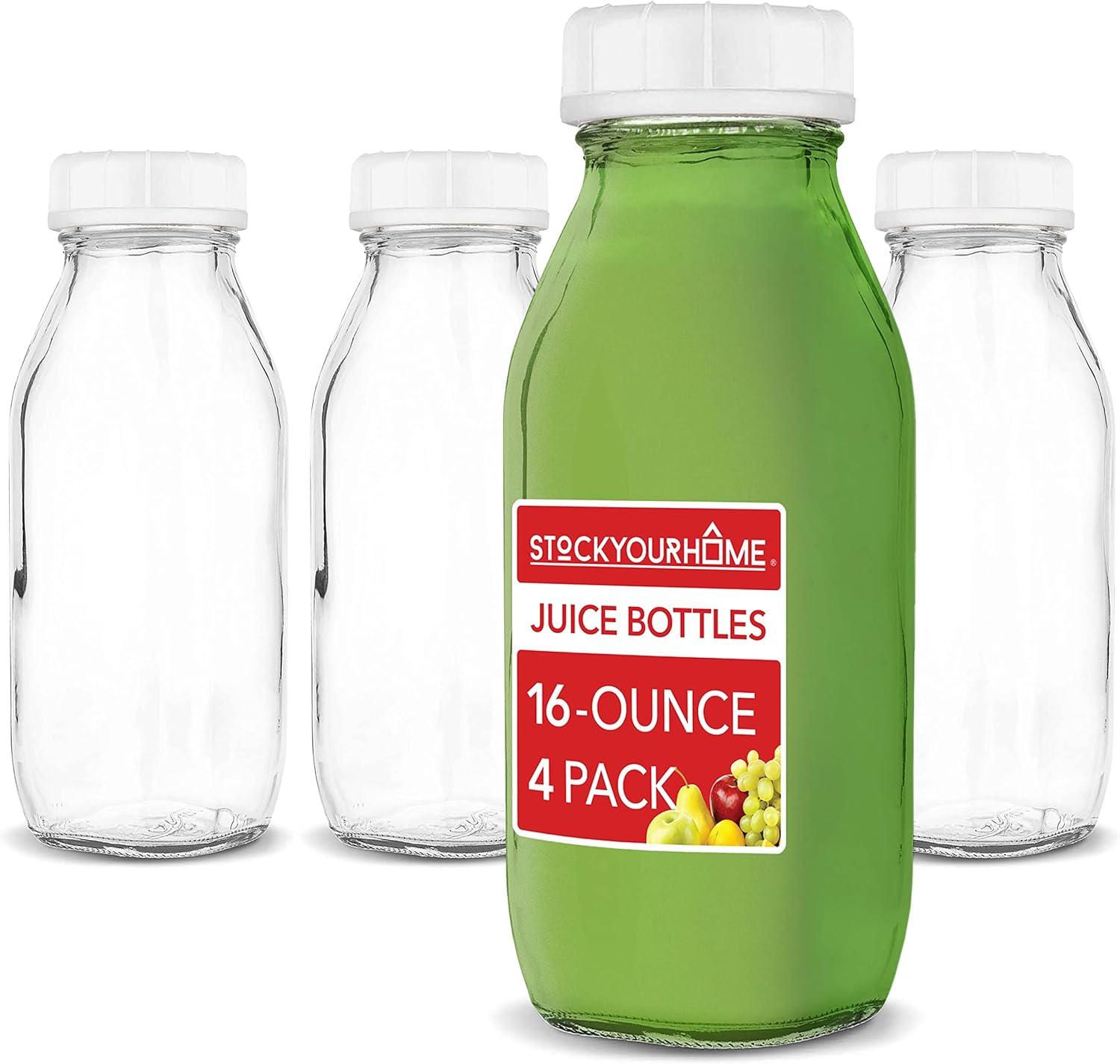 image16 oz Glass Juice Bottles With Caps 2 Pack Reusable Glass Bottles with 6 Tamper Proof SnapOn Caps Food Grade Glass Bottles Juice Containers with Lids for Cold Beverages Stock Your Home4