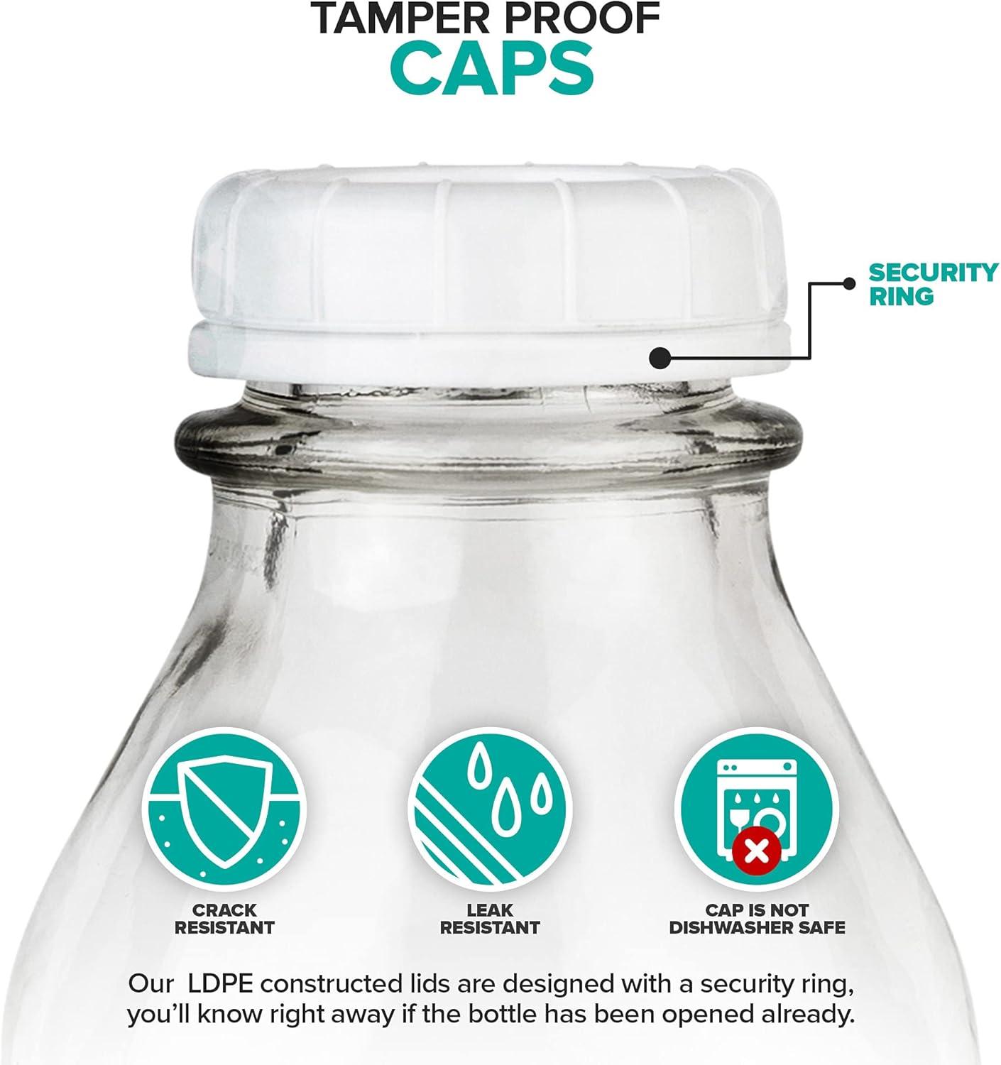 image16 oz Glass Juice Bottles With Caps 2 Pack Reusable Glass Bottles with 6 Tamper Proof SnapOn Caps Food Grade Glass Bottles Juice Containers with Lids for Cold Beverages Stock Your Home2