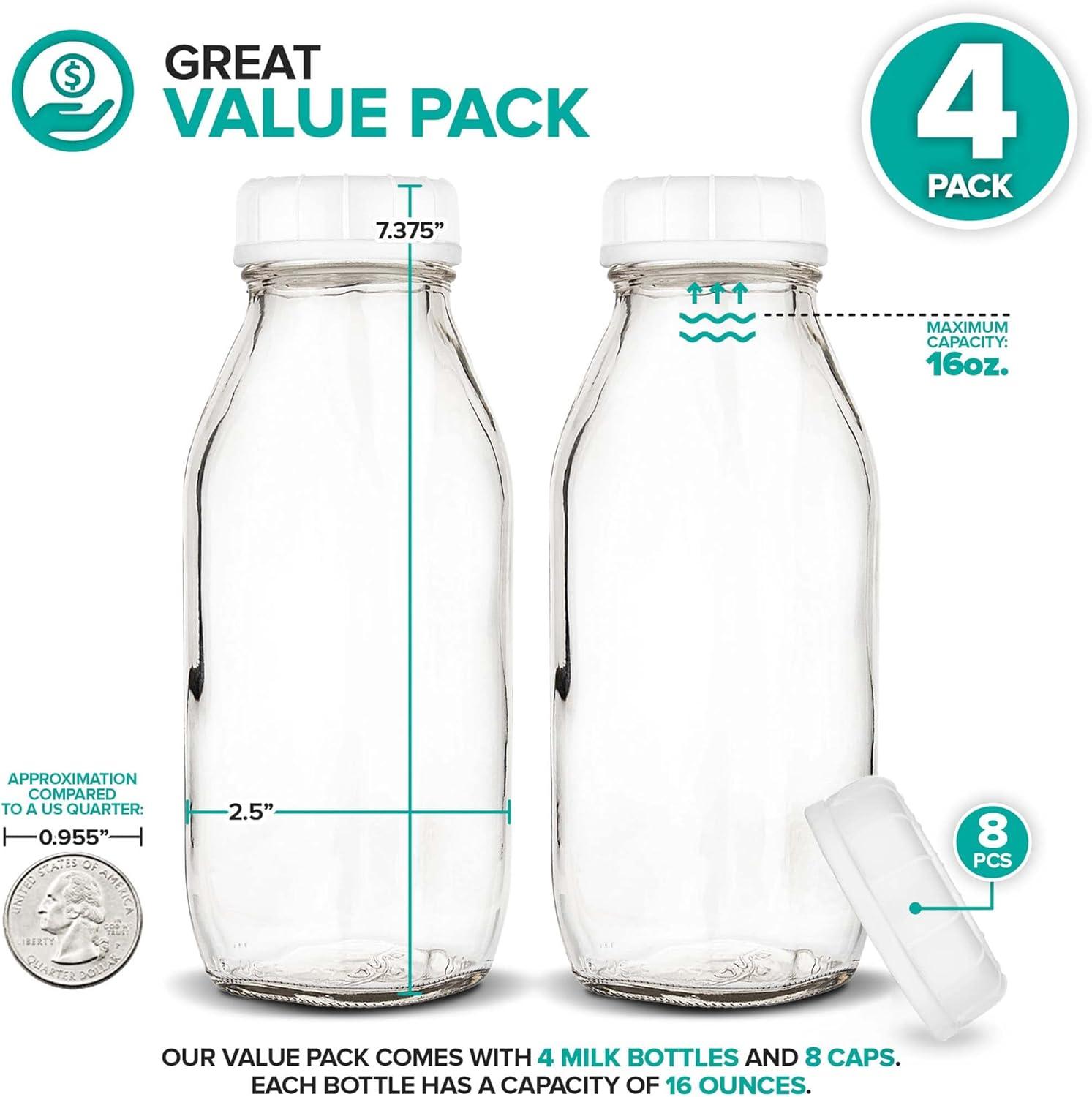 image16 oz Glass Juice Bottles With Caps 2 Pack Reusable Glass Bottles with 6 Tamper Proof SnapOn Caps Food Grade Glass Bottles Juice Containers with Lids for Cold Beverages Stock Your Home4
