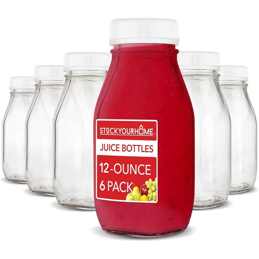 image16 oz Glass Juice Bottles With Caps 2 Pack Reusable Glass Bottles with 6 Tamper Proof SnapOn Caps Food Grade Glass Bottles Juice Containers with Lids for Cold Beverages Stock Your Home6