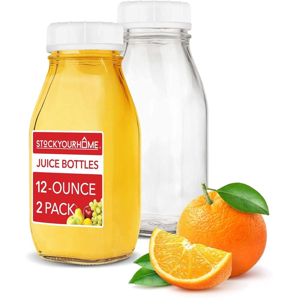 image16 oz Glass Juice Bottles With Caps 2 Pack Reusable Glass Bottles with 6 Tamper Proof SnapOn Caps Food Grade Glass Bottles Juice Containers with Lids for Cold Beverages Stock Your Home2