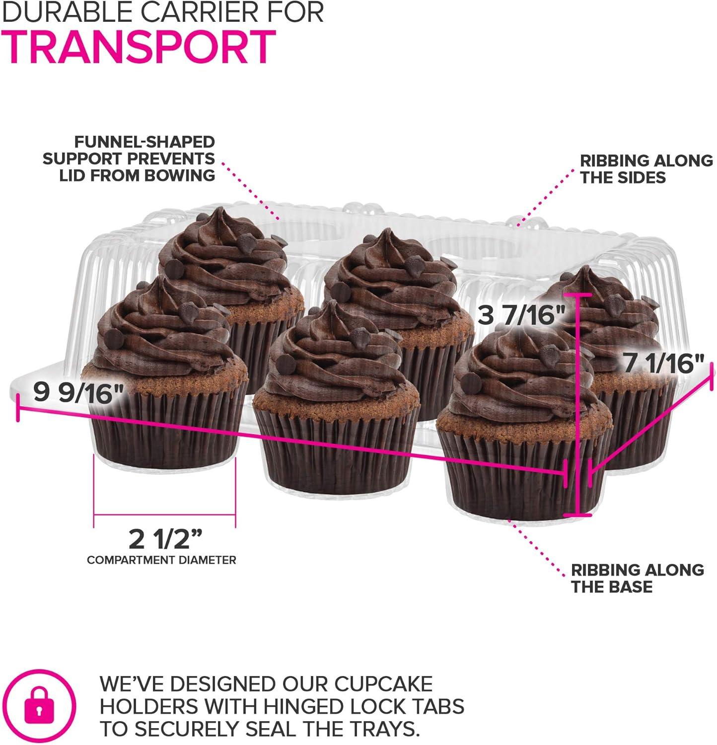 imageStock Your Home 6Compartment Plastic Cupcake Containers Disposable 20 Count Clear Container with Connected Dome Lid BPA Free For Standard Sized Cupcakes