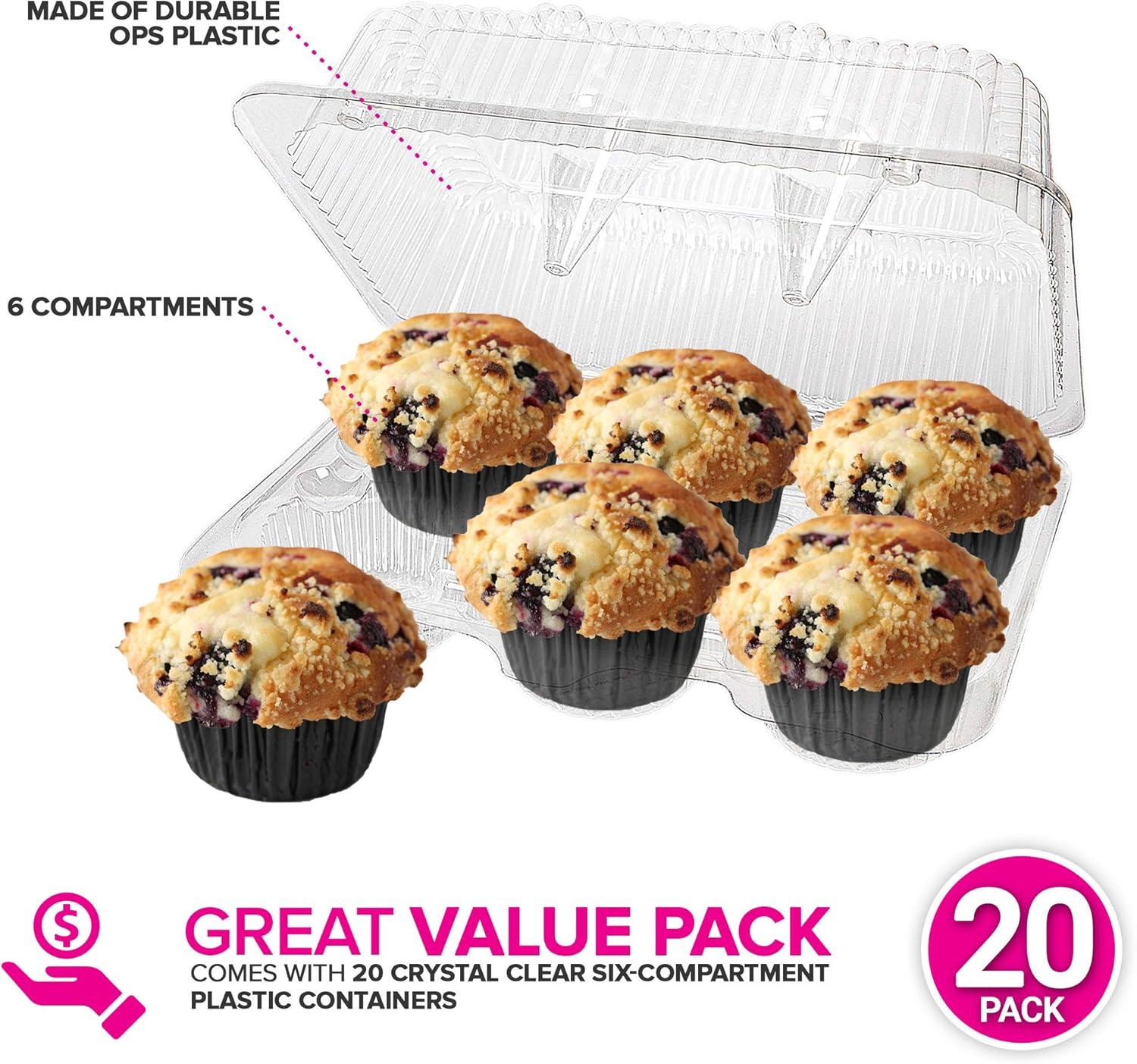 imageStock Your Home 6Compartment Plastic Cupcake Containers Disposable 20 Count Clear Container with Connected Dome Lid BPA Free For Standard Sized Cupcakes