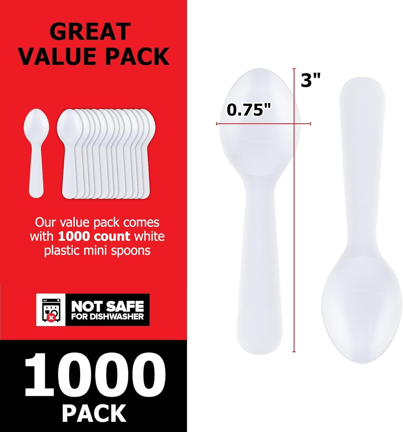 imageStock Your Home 1000 Count 3Inch Plastic Mini Taster Spoons Perfect for Sampling Desserts and Parties Disposable and Durable Utensils