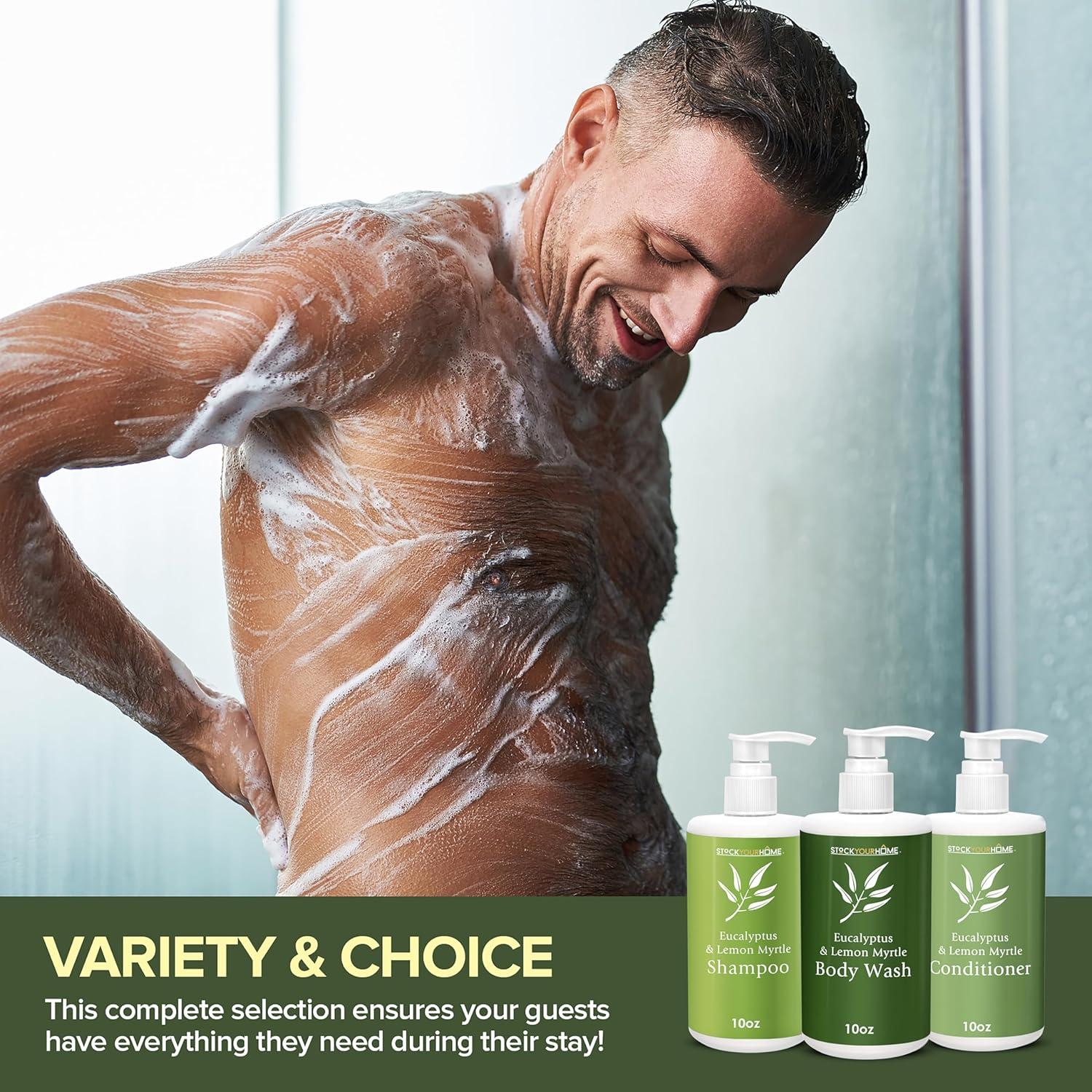 imageShower Essentials Set for Men and Women Includes 10 oz Body Wash Shampoo and Conditioner Hydrating amp Nourishing Shampoo Conditioner Body Wash Set guest bathroom toiletries for HotelsEucalyptus Lemon Myrtle