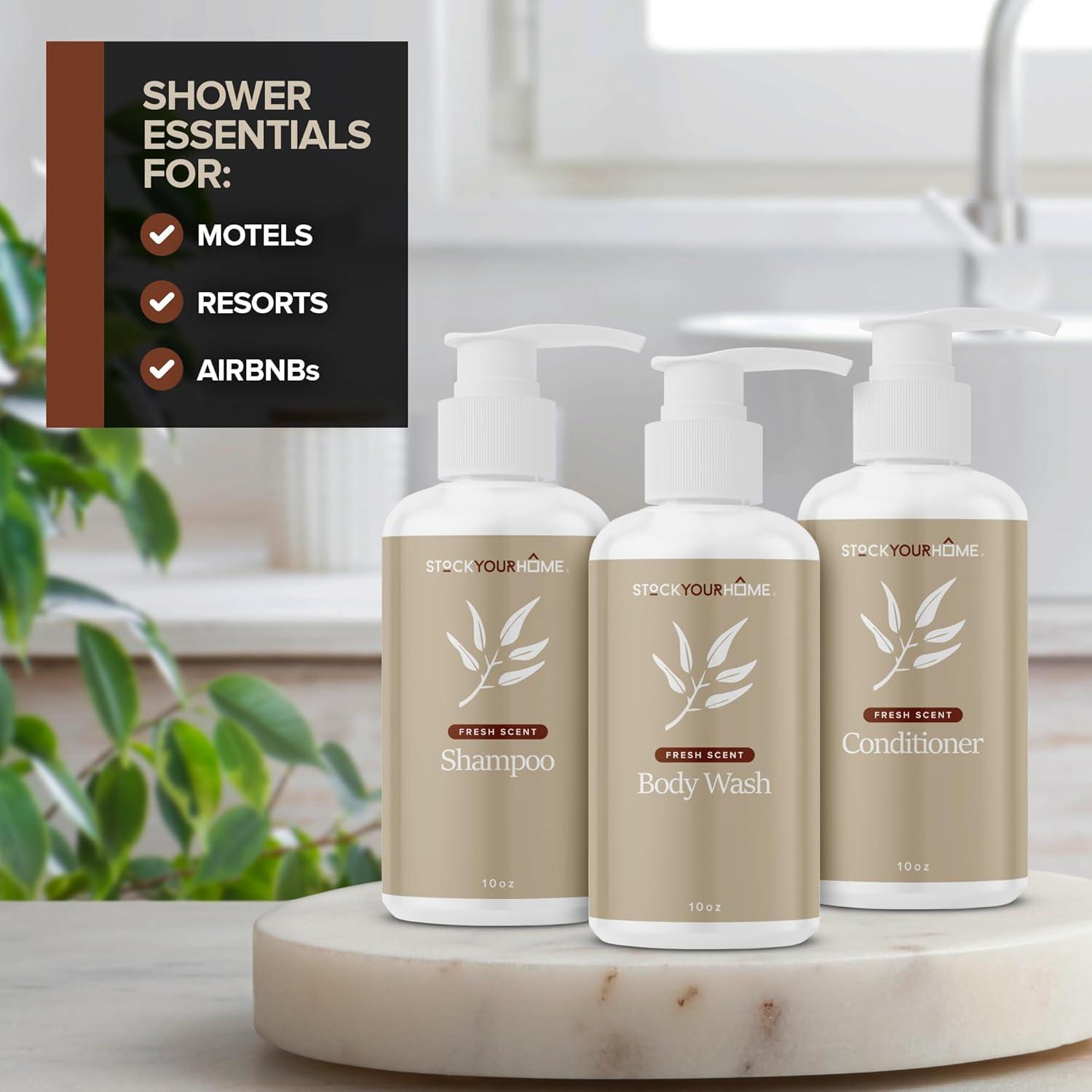 imageShower Essentials Set for Men and Women Includes 10 oz Body Wash Shampoo and Conditioner Hydrating amp Nourishing Shampoo Conditioner Body Wash Set guest bathroom toiletries for HotelsFresh