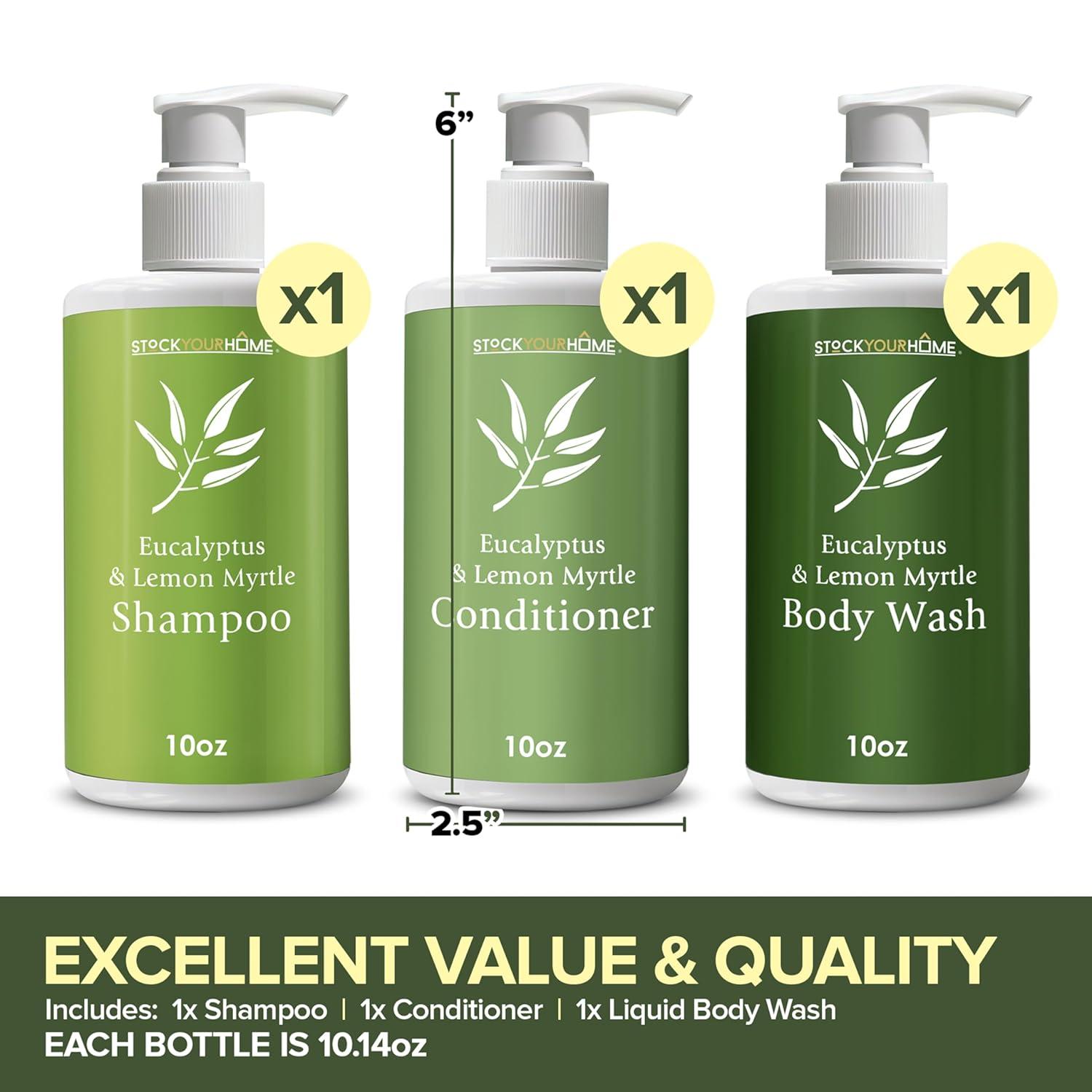 imageShower Essentials Set for Men and Women Includes 10 oz Body Wash Shampoo and Conditioner Hydrating amp Nourishing Shampoo Conditioner Body Wash Set guest bathroom toiletries for HotelsEucalyptus Lemon Myrtle