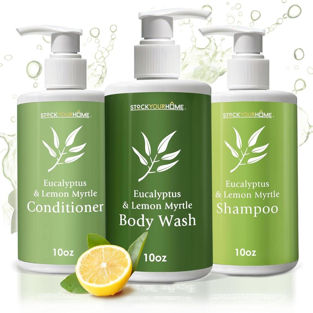 imageShower Essentials Set for Men and Women Includes 10 oz Body Wash Shampoo and Conditioner Hydrating amp Nourishing Shampoo Conditioner Body Wash Set guest bathroom toiletries for HotelsEucalyptus  Lemon Myrtle