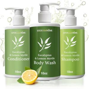 Shower Essentials Set for Men and Women, Includes 10 oz Body Wash, Shampoo, and Conditioner, Hydrating & Nourishing Shampoo Conditioner Body Wash Set, guest bathroom toiletries, for Hotels(Eucalyptus & Lemon Myrtle)