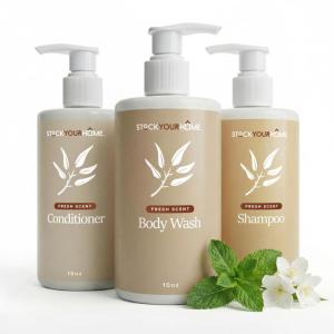 Shower Essentials Set for Men and Women, Includes 10 oz Body Wash, Shampoo, and Conditioner, Hydrating & Nourishing Shampoo Conditioner Body Wash Set, guest bathroom toiletries, for Hotels(Fresh)