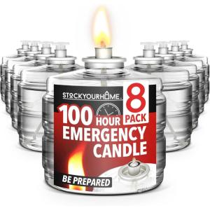 100 Hour Candles Pack of 12 Long Burning Emergency for Power Outages Storm Preparedness and Camping Liquid Fuel for Survival Supplies(8)