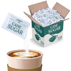 Bulk Sugar Packets, 250 Count – Individual Servings of White Sugar Packets for Coffee and Tea, Granulated Sugar Packs Great for Restaurants, Coffee Shops, Offices, Schools, and More