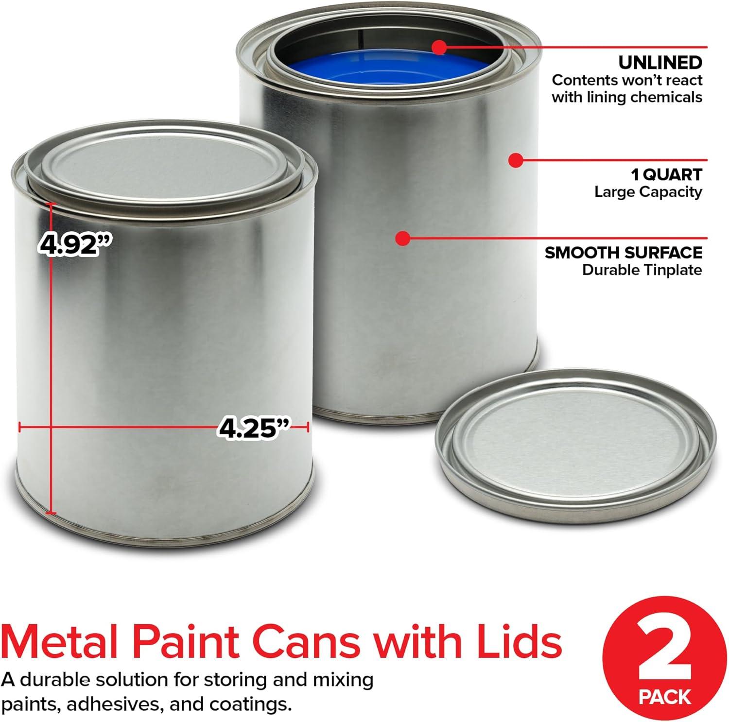 imageStock Your Home 1 Quart Unlined Metal Paint Cans with Lids 4 Pack Empty Quart Paint Cans for Storage Mixing Touch Ups and Crafts Made in USA Metal Buckets with Friction Fit Lids2 Pack