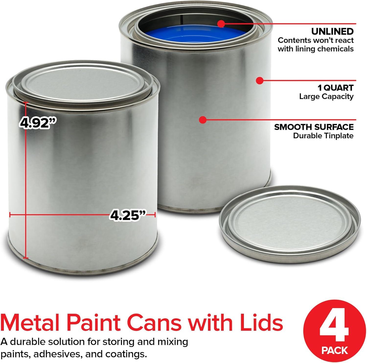 imageStock Your Home 1 Quart Unlined Metal Paint Cans with Lids 4 Pack Empty Quart Paint Cans for Storage Mixing Touch Ups and Crafts Made in USA Metal Buckets with Friction Fit Lids4 Pack