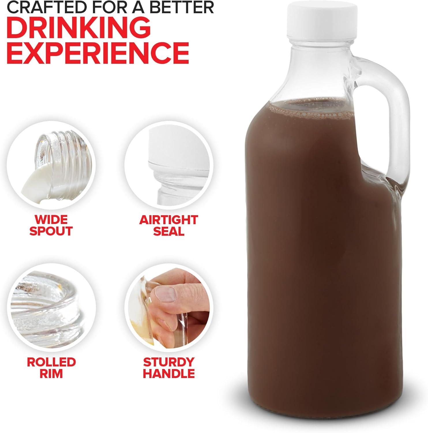 imageStock Your Home Glass Milk Bottle with Lid and Handle 40oz 1 Pack 2 Reusable Caps Milk Container for Refrigerator Glass Juice Bottles Water Almond Milk Storage Bottle Glass Milk Jug1 Count
