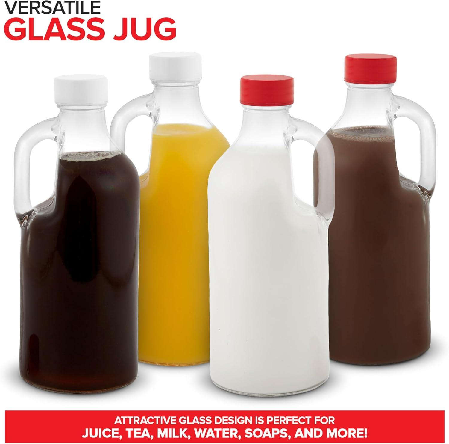 imageStock Your Home Glass Milk Bottle with Lid and Handle 40oz 1 Pack 2 Reusable Caps Milk Container for Refrigerator Glass Juice Bottles Water Almond Milk Storage Bottle Glass Milk Jug1 Count