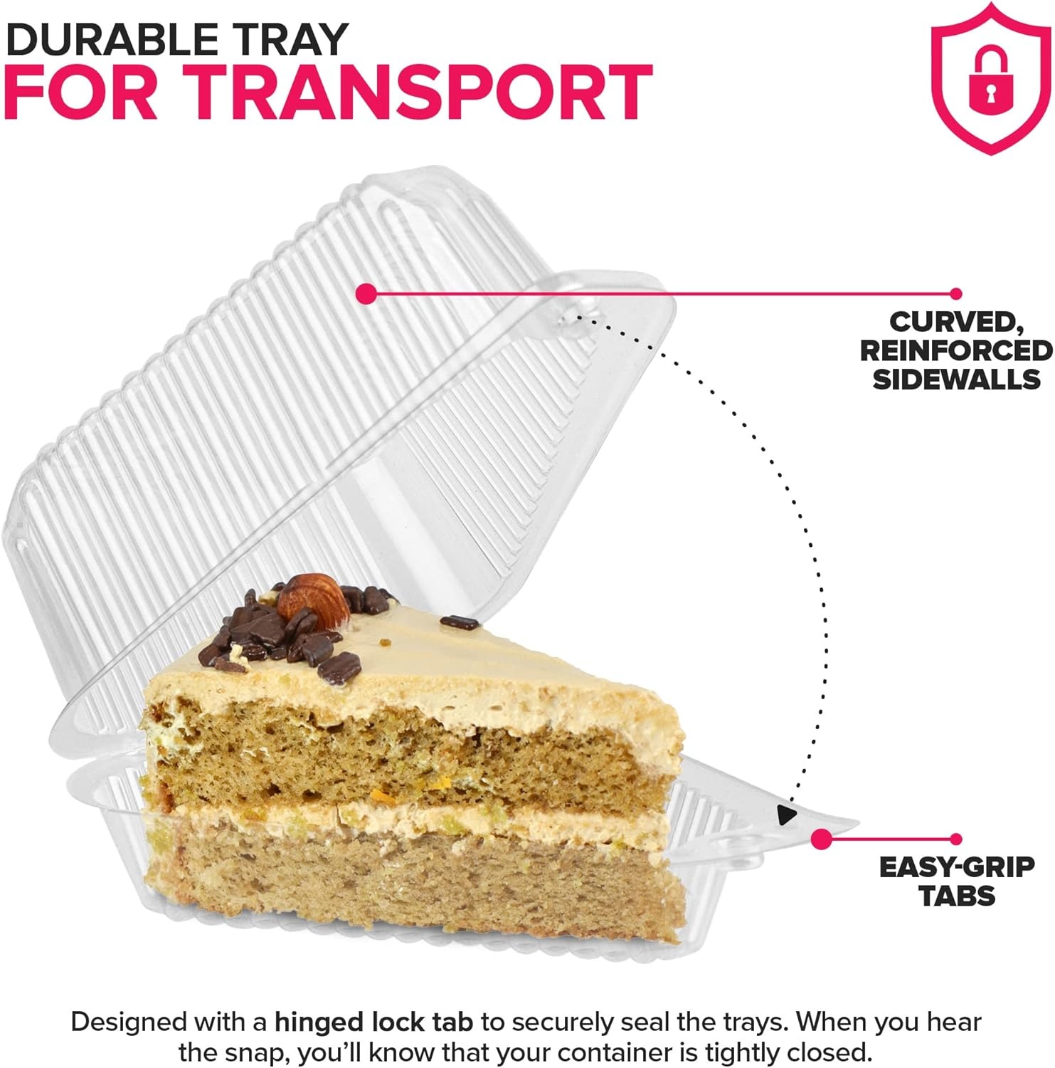 image:imageStock Your Home Cake Slice Container 100 Pack 1 Compartment Clear Plastic Cake Slice Trays with Hinged Lid Single Slice Container for 7 to 10 Inch Cake or Pie Desserts50