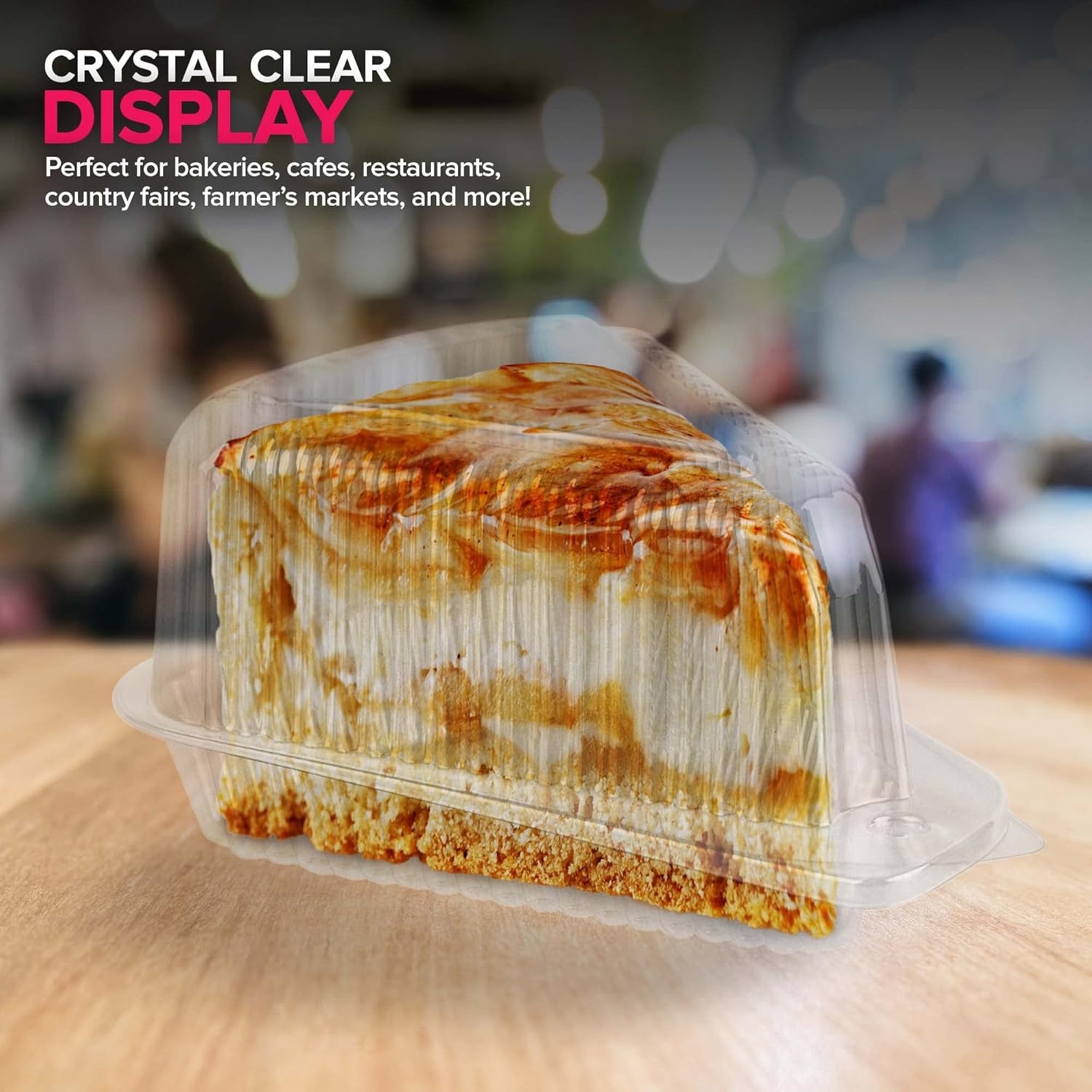 image:imageStock Your Home Cake Slice Container 100 Pack 1 Compartment Clear Plastic Cake Slice Trays with Hinged Lid Single Slice Container for 7 to 10 Inch Cake or Pie Desserts50