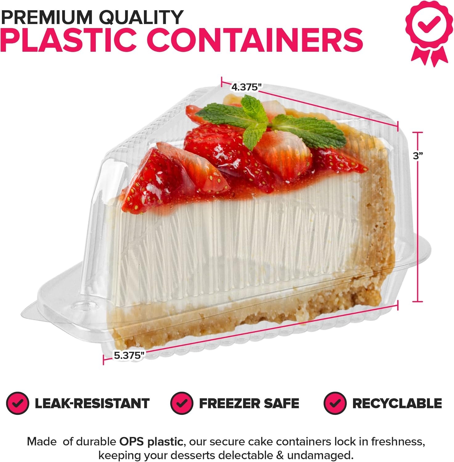 image:imageStock Your Home Cake Slice Container 100 Pack 1 Compartment Clear Plastic Cake Slice Trays with Hinged Lid Single Slice Container for 7 to 10 Inch Cake or Pie Desserts50