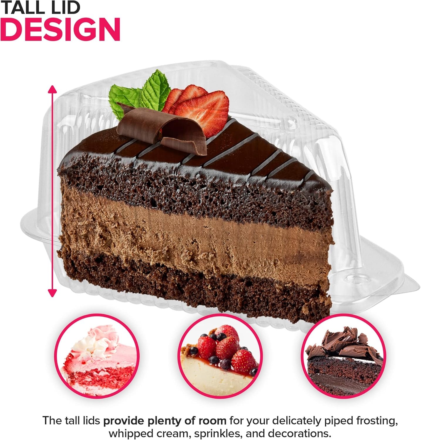 image:imageStock Your Home Cake Slice Container 100 Pack 1 Compartment Clear Plastic Cake Slice Trays with Hinged Lid Single Slice Container for 7 to 10 Inch Cake or Pie Desserts100