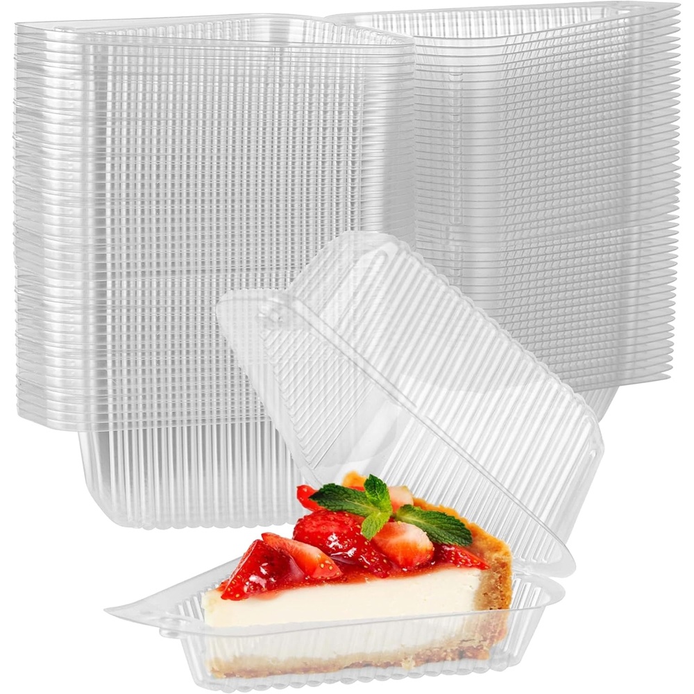 image:imageStock Your Home Cake Slice Container 100 Pack 1 Compartment Clear Plastic Cake Slice Trays with Hinged Lid Single Slice Container for 7 to 10 Inch Cake or Pie Desserts100