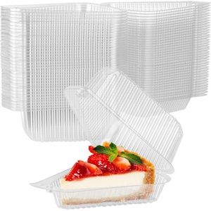 Stock Your Home Cake Slice Container (100 Pack) 1 Compartment Clear Plastic Cake Slice Trays with Hinged Lid – Single Slice Container for 7 to 10 Inch Cake or Pie, Desserts(50)