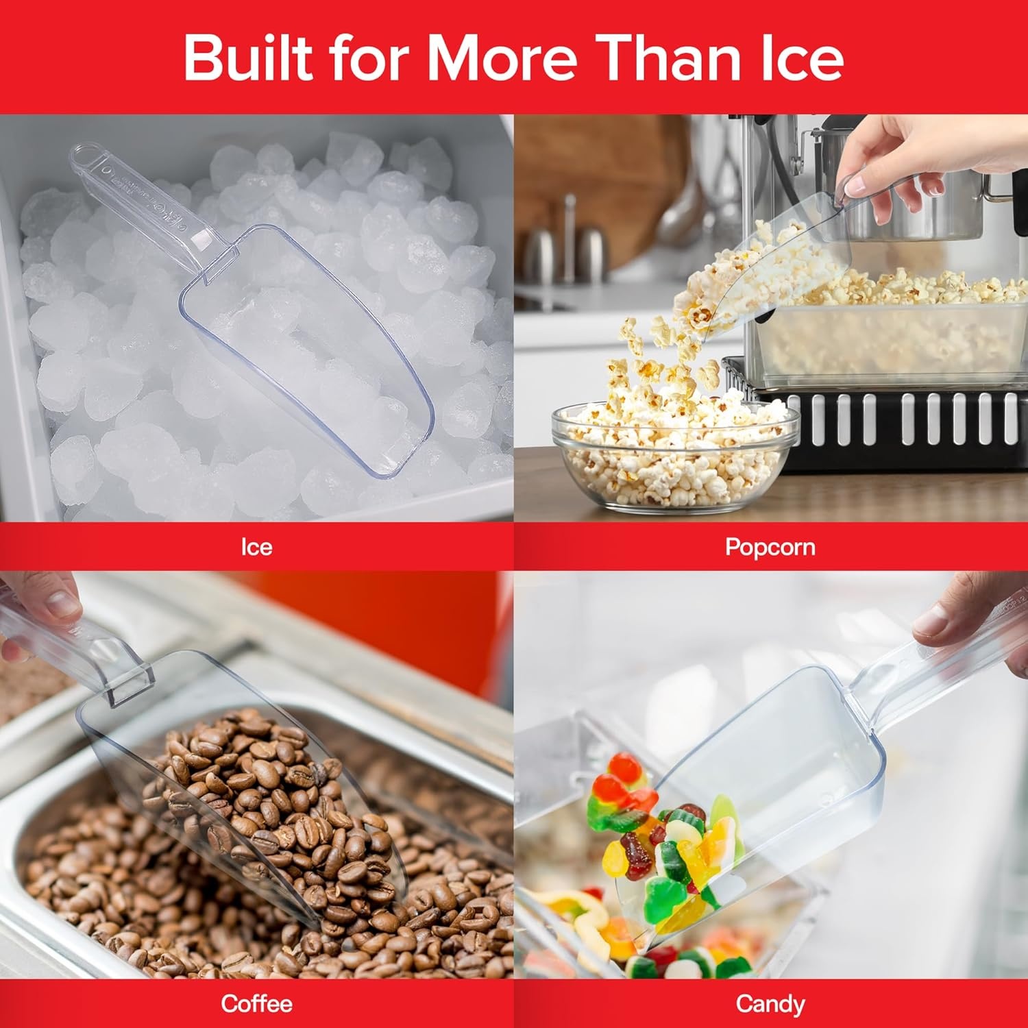 image:imageIce Scoop for Freezer 12 oz Clear Plastic Ice Scooper NSF Certified Foodservice Utility Scoop Beveled Edge Hanging Slot Bar Scoop Ice Bin Ice Machine Candy Popcorn Cocktail